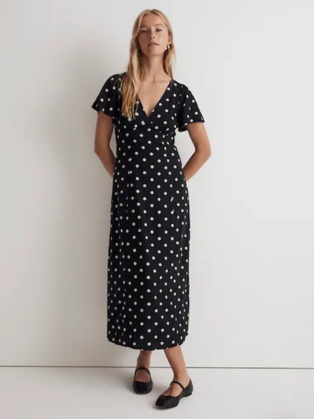 Madewell Black and White Polka-Dot Midi Dress Size 0